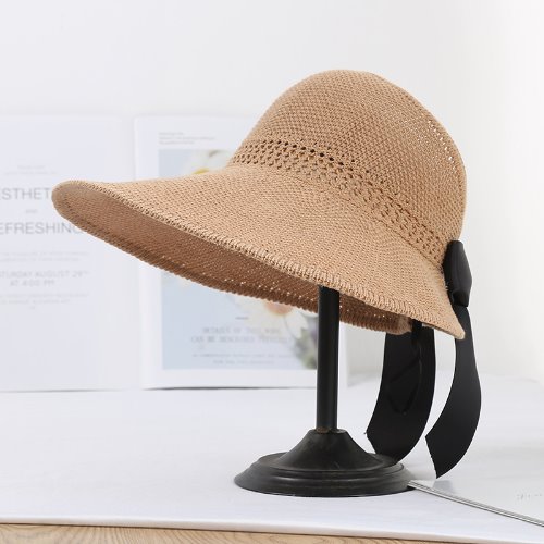 [당일출고] 자외선차단 접이식 리본 밀짚 모자 5color / 선스크린 여름 태양 휴가 비치 휴양지 여성모자